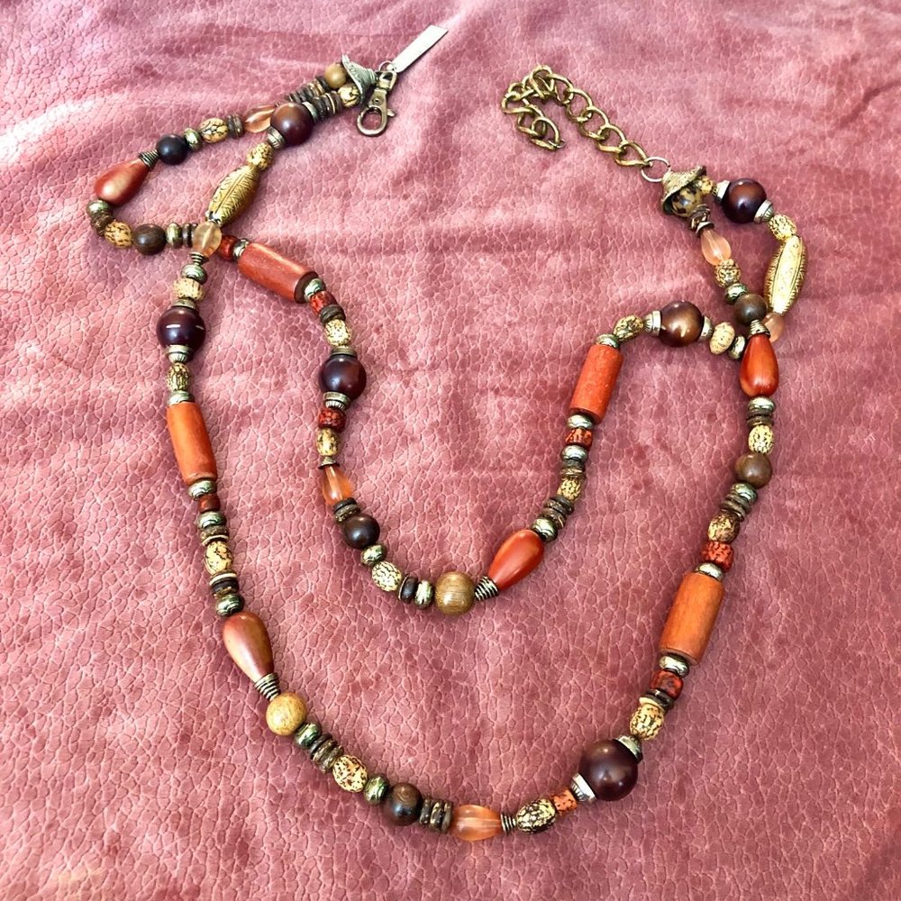 New York Studio Wood Bead Metal Double Layer Boho Belt 35”